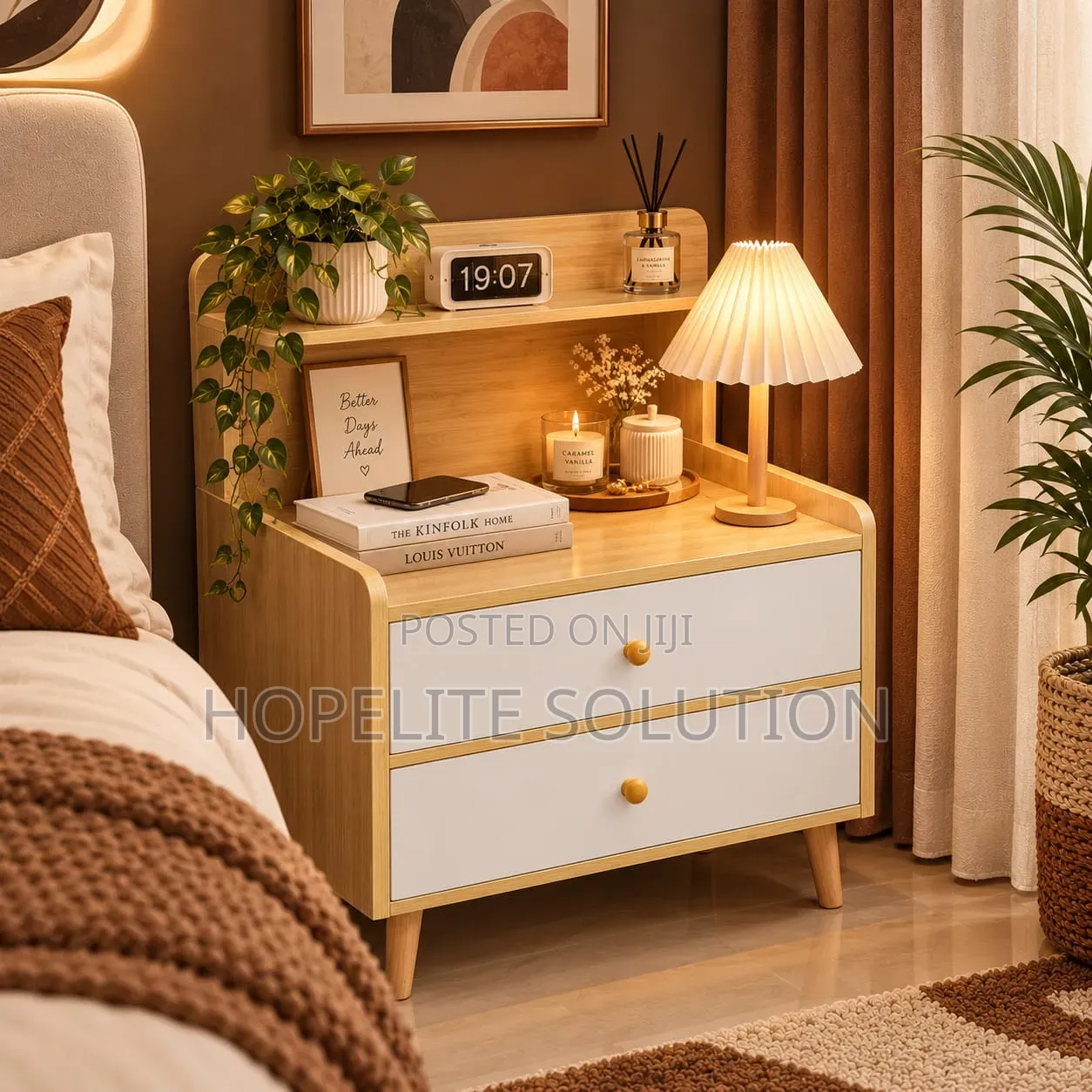 Minimalist Wooden Bedside Table With Drawer* Size:37*30*70cm