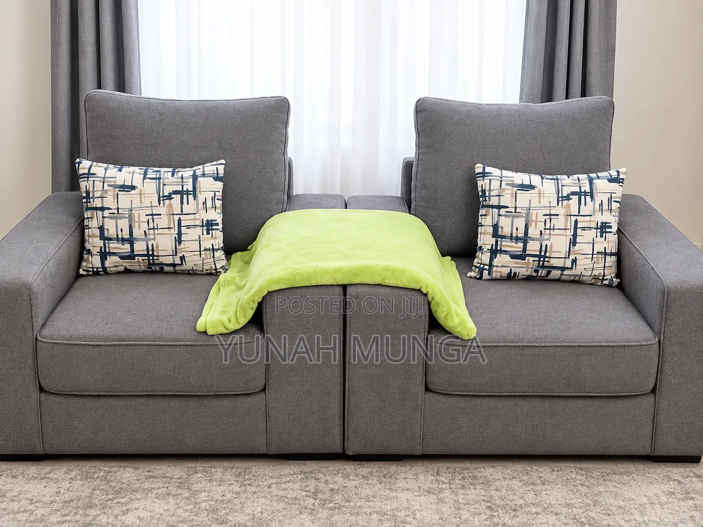 Modern Grey Tufted Sofa With Spring Supported Seating- 5 Seater