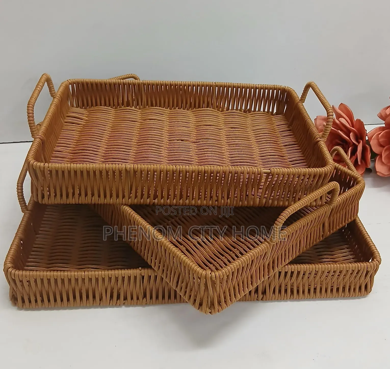 3pc Rattan Triangular Decor/Serving Trays
