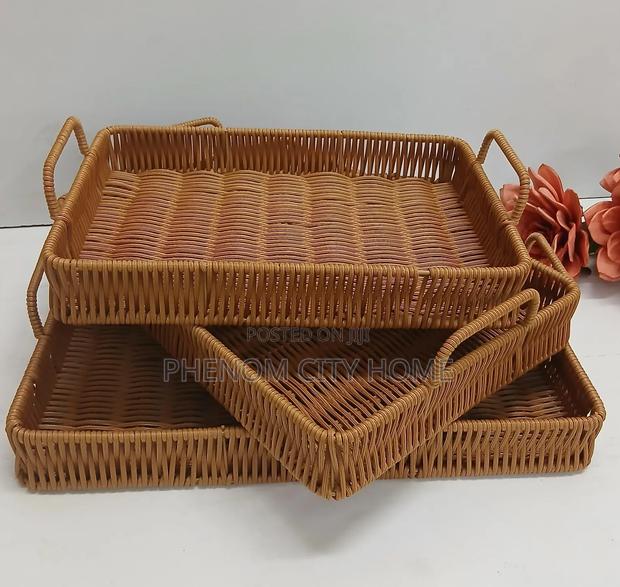3pc Rattan Triangular Decor/Serving Trays - main view