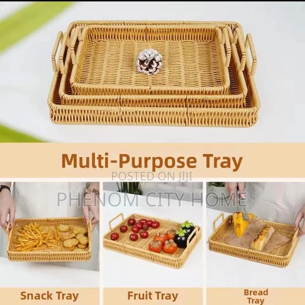 3pc Rattan Triangular Decor/Serving Trays - thumbnail 2