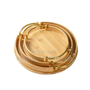 Gold Handle 3pc Bamboo Decor and Serving Trays