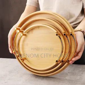 Gold Handle 3pc Bamboo Decor and Serving Trays