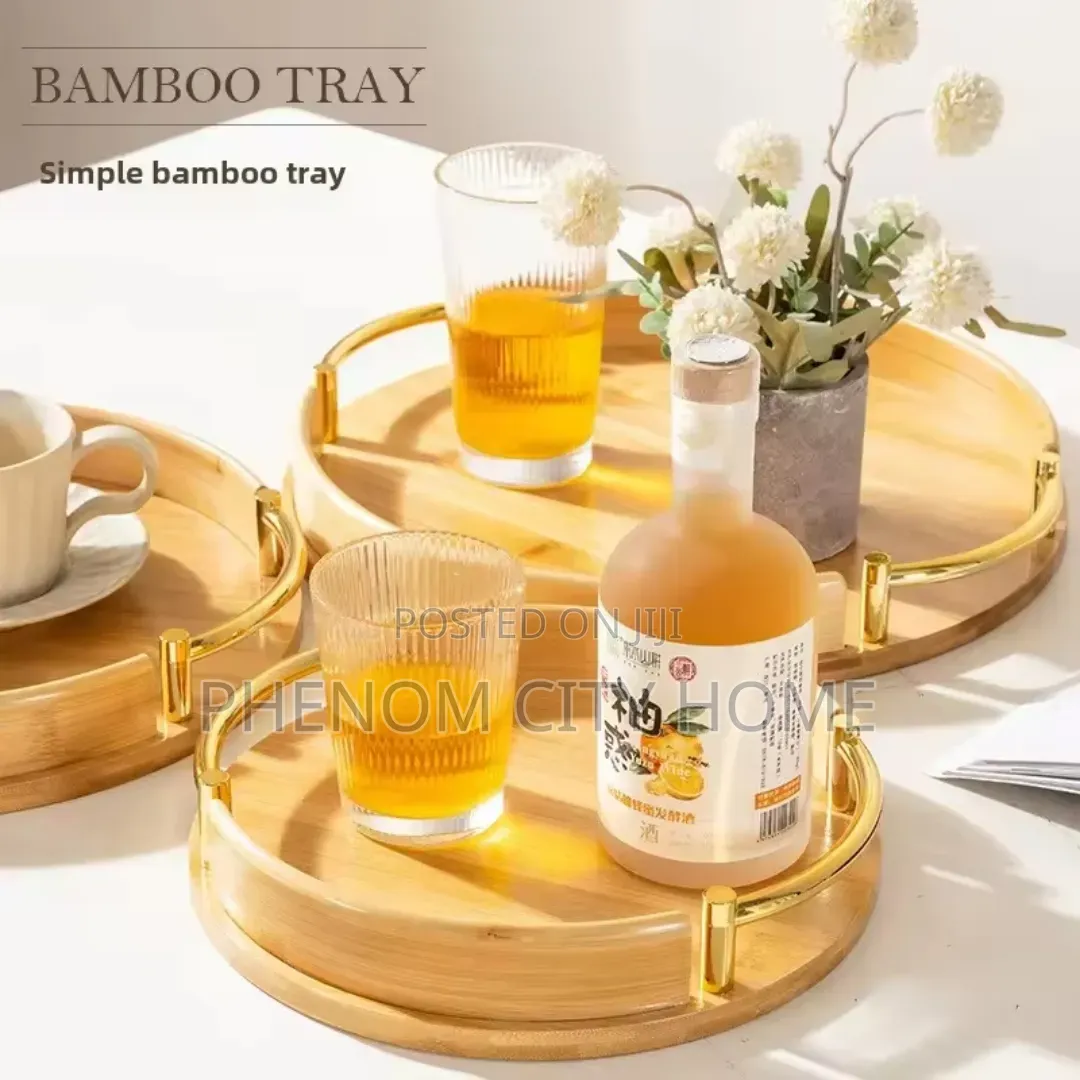 Gold Handle 3pc Bamboo Decor and Serving Trays