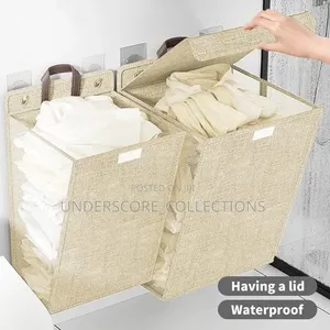 Foldable Adhesive Laundry Basket Hamper With Handle and Stickers*