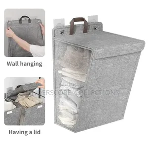 Foldable Adhesive Laundry Basket Hamper With Handle and Stickers*