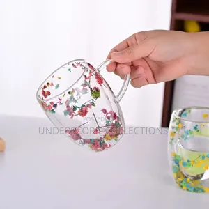 *Insulated Double Wall Glass Mug Dried Flower Coffee Cup With Hand