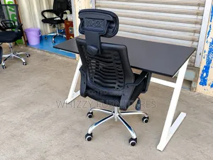 Home/Office Study Set: Metallic Desk+ Headrest Mesh Chair