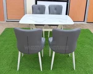 Dining Set:White Dining Table With Grey Chairs