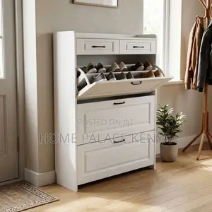Shoe Rack; 2-Drawer Wooden Flip Shoe Rack