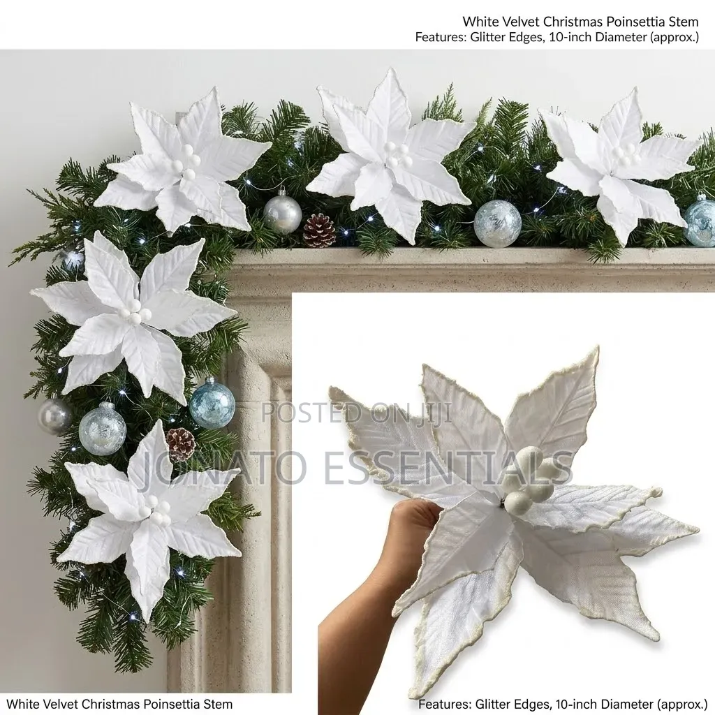 White Poinsettia Artificial Christmas Flower Decor Pick