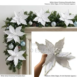 White Poinsettia Artificial Christmas Flower Decor Pick