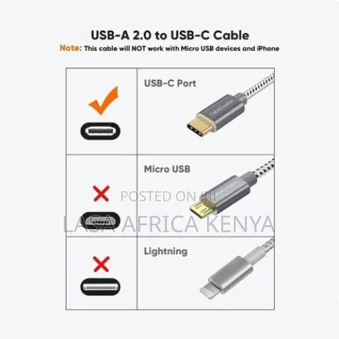Lasa USB-C to USB-a Cable 3a Fast Charge 15cm Grey