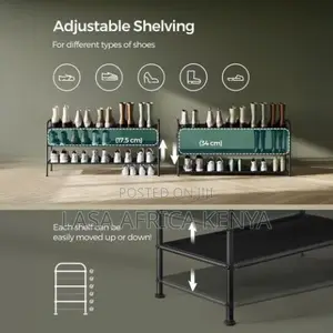 Lasa 3-Tier Shoe Rack With Hooks - Fabric Shelv.