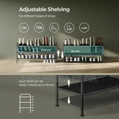 Lasa 3-Tier Shoe Rack With Hooks - Fabric Shelv.