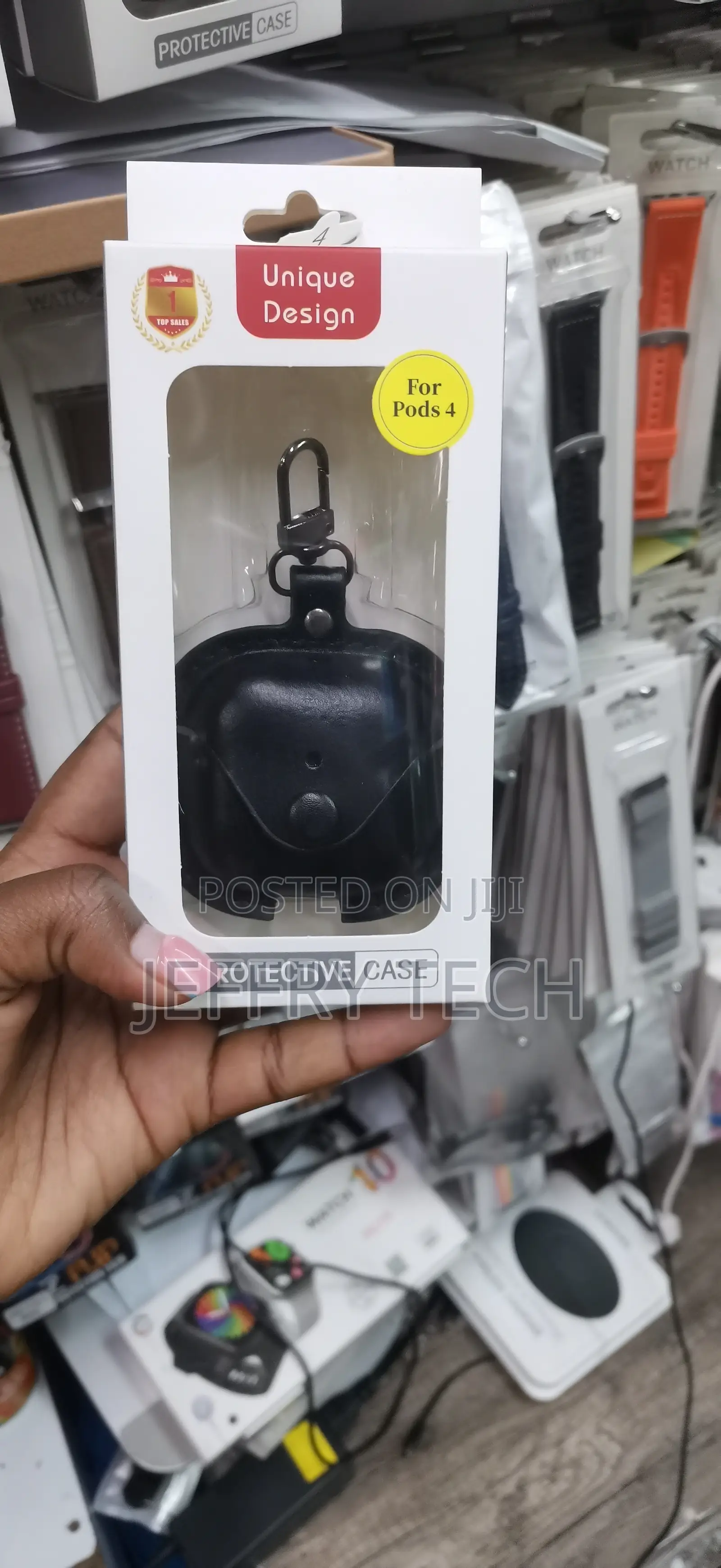Black Faux-Leather Protective Case for Wireless Earbuds "For Pods 4