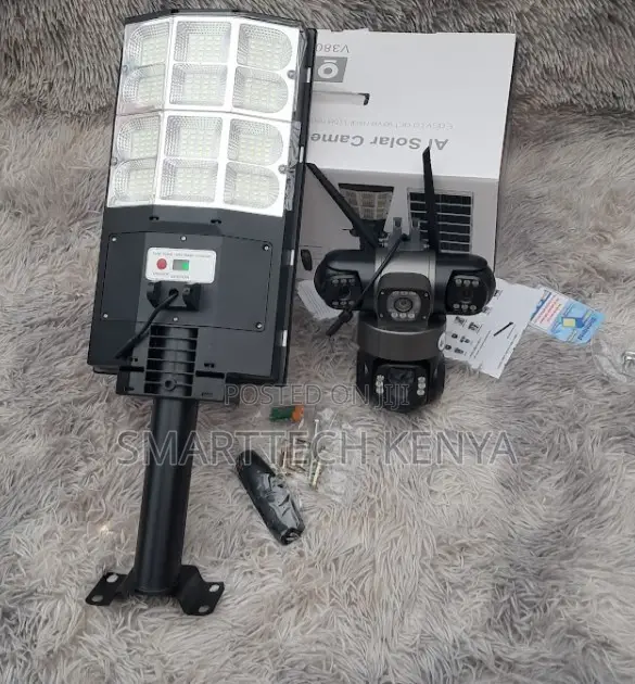 4G Solar Street Light With Triple Lens Camera Outdoor Security Light