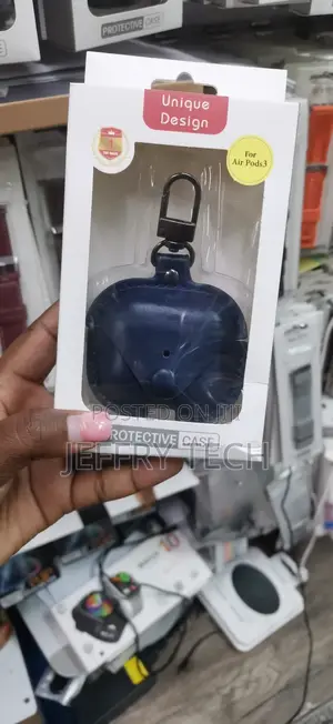 Blue Faux Leather Protective Case Designed for Apple AirPods 3
