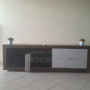 71 Inches White and Walnut TV Stand With Wheels