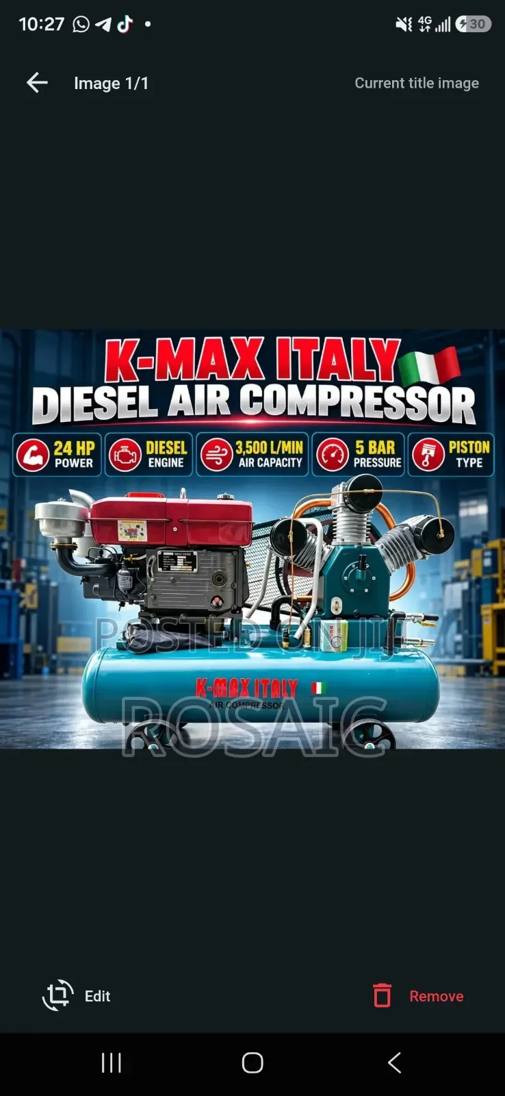 Diesel Kmax Italy Air Compressor 24hP
