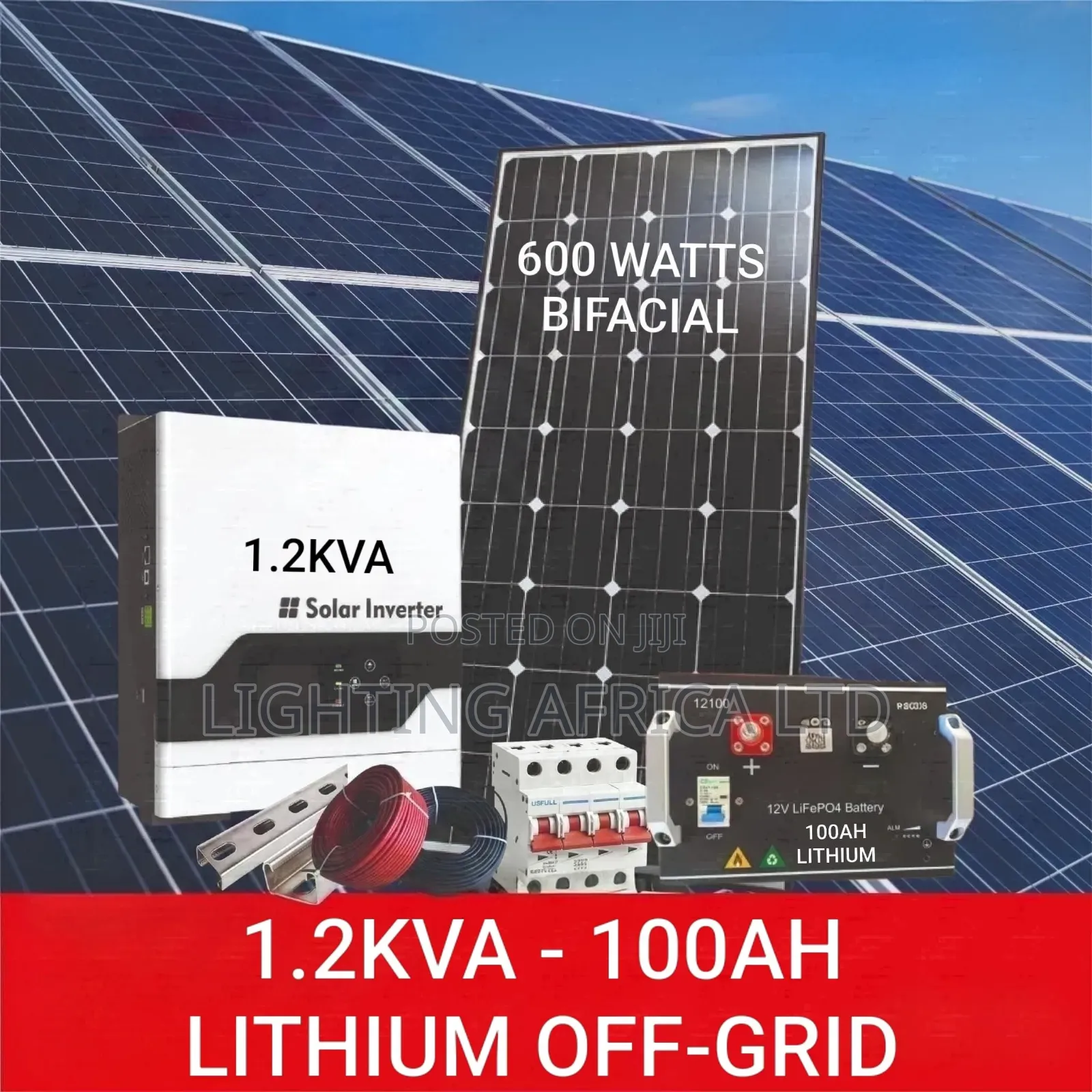 1.2kva - 100Ah Lithium Battery - 600w Bifacial Home Solar Package