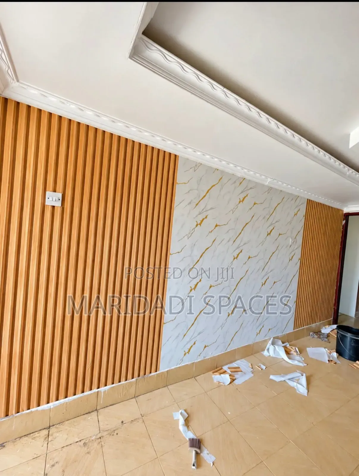 A Combination of Fluted & Marble Wallpaper Design