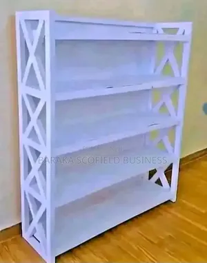 White Wooden Open Shelving Unit .