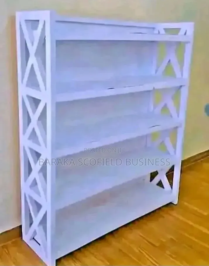White Wooden Open Shelving Unit .