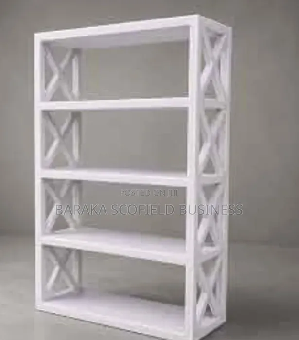 White Wooden Open Shelving Unit .