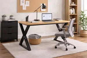 Home Office Table | Brown Metal Framed Computing Desk