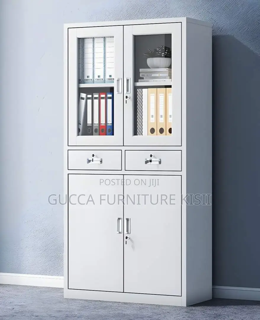 Half Glass Cabinet With Drawers and Half Display Glass