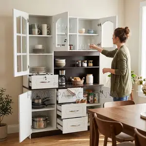 Home Kitchen Cabinet; 3-Door White MDF Storage Cabinet