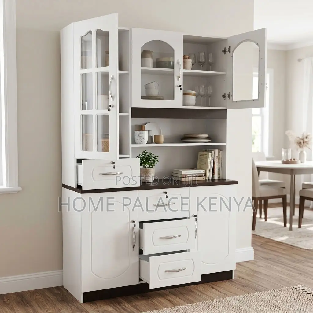 Home Kitchen Cabinet; 3-Door White MDF Storage Cabinet