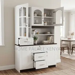 Home Kitchen Cabinet; 3-Door White MDF Storage Cabinet