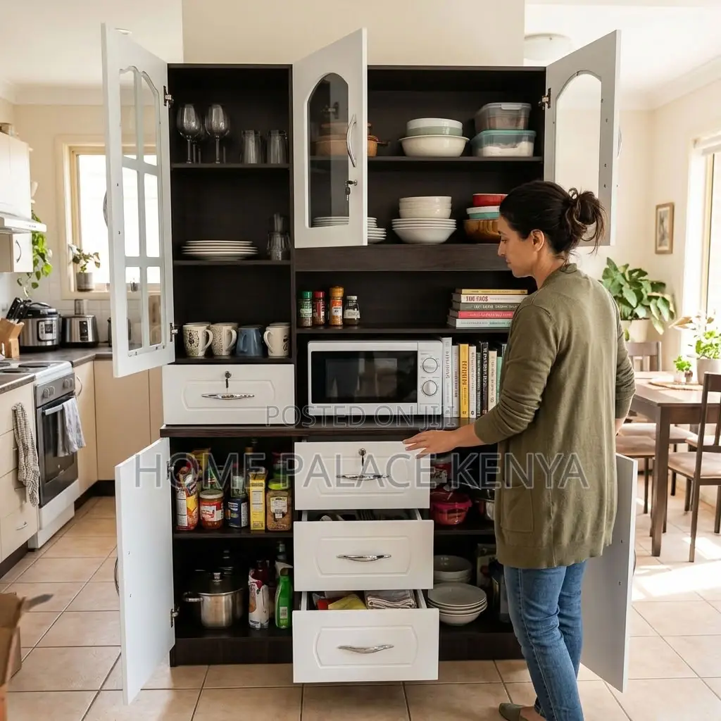 Home Kitchen Cabinet; 3-Door White MDF Storage Cabinet