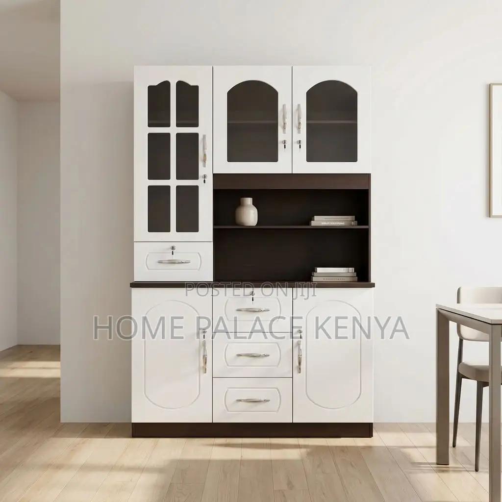 Home Kitchen Cabinet; 3-Door White MDF Storage Cabinet