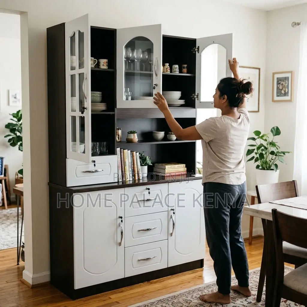 Home Kitchen Cabinet; 3-Door White MDF Storage Cabinet