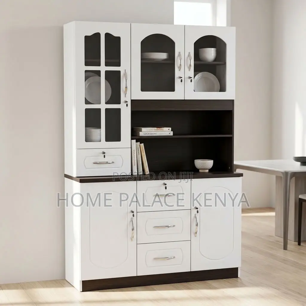 Home Kitchen Cabinet; 3-Door White MDF Storage Cabinet