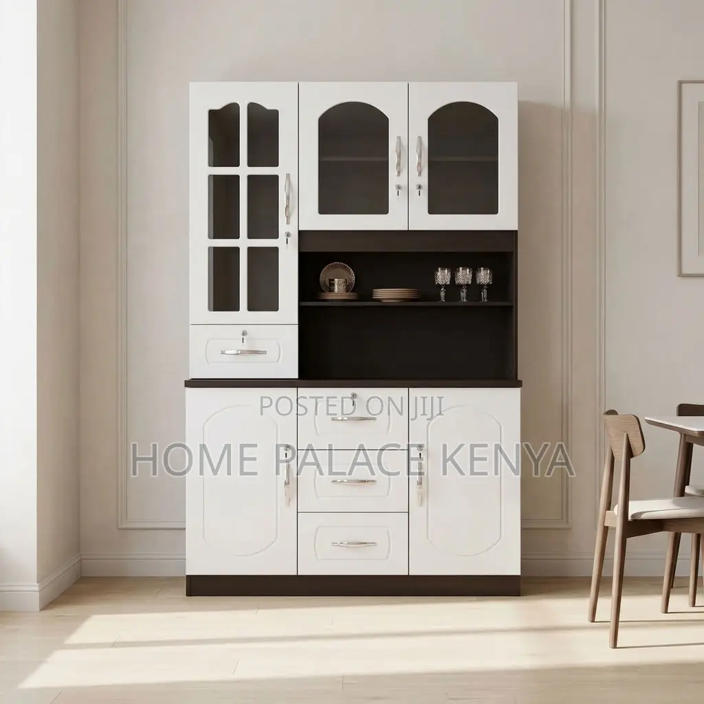 Home Kitchen Cabinet; 3-Door White MDF Storage Cabinet