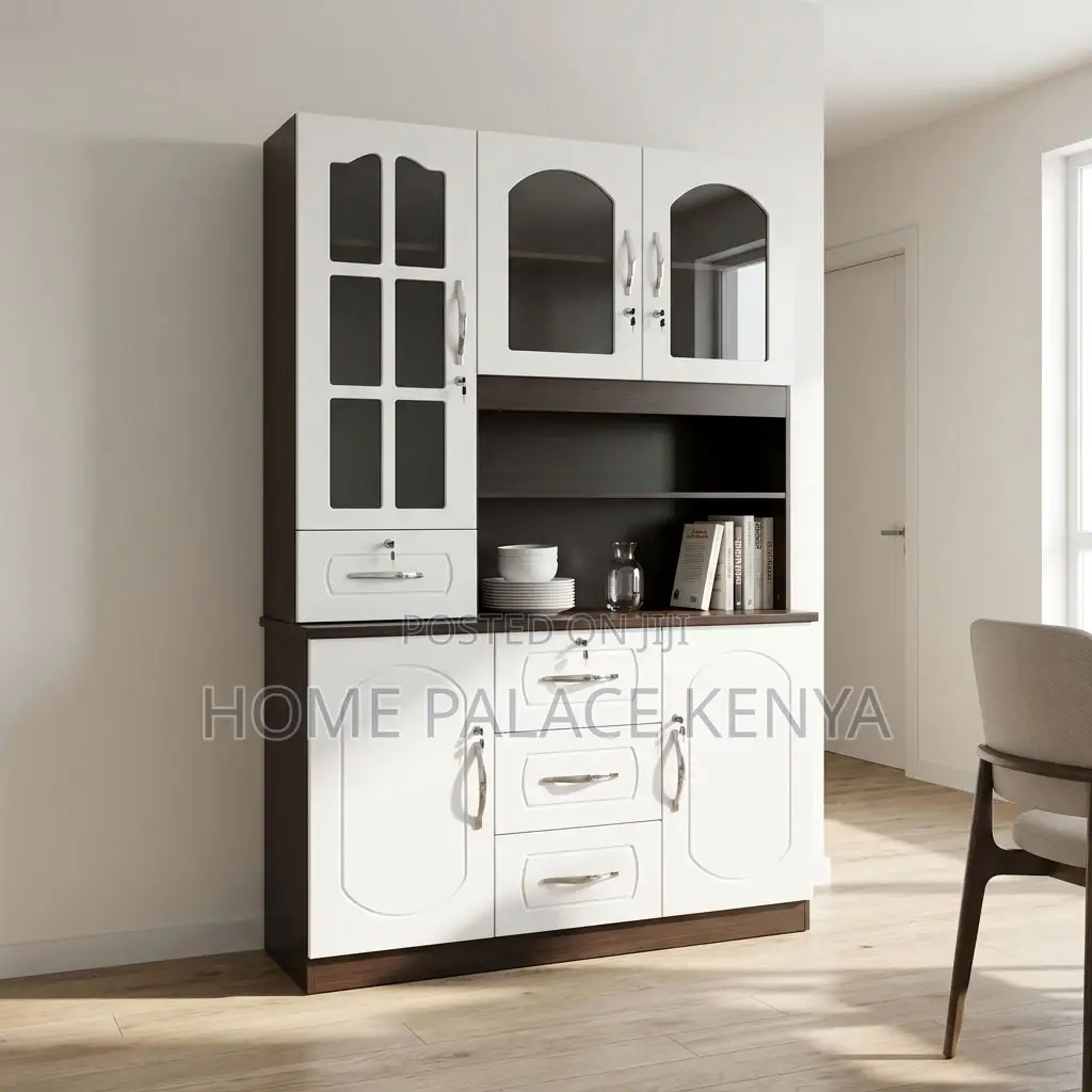 Home Kitchen Cabinet; 3-Door White MDF Storage Cabinet