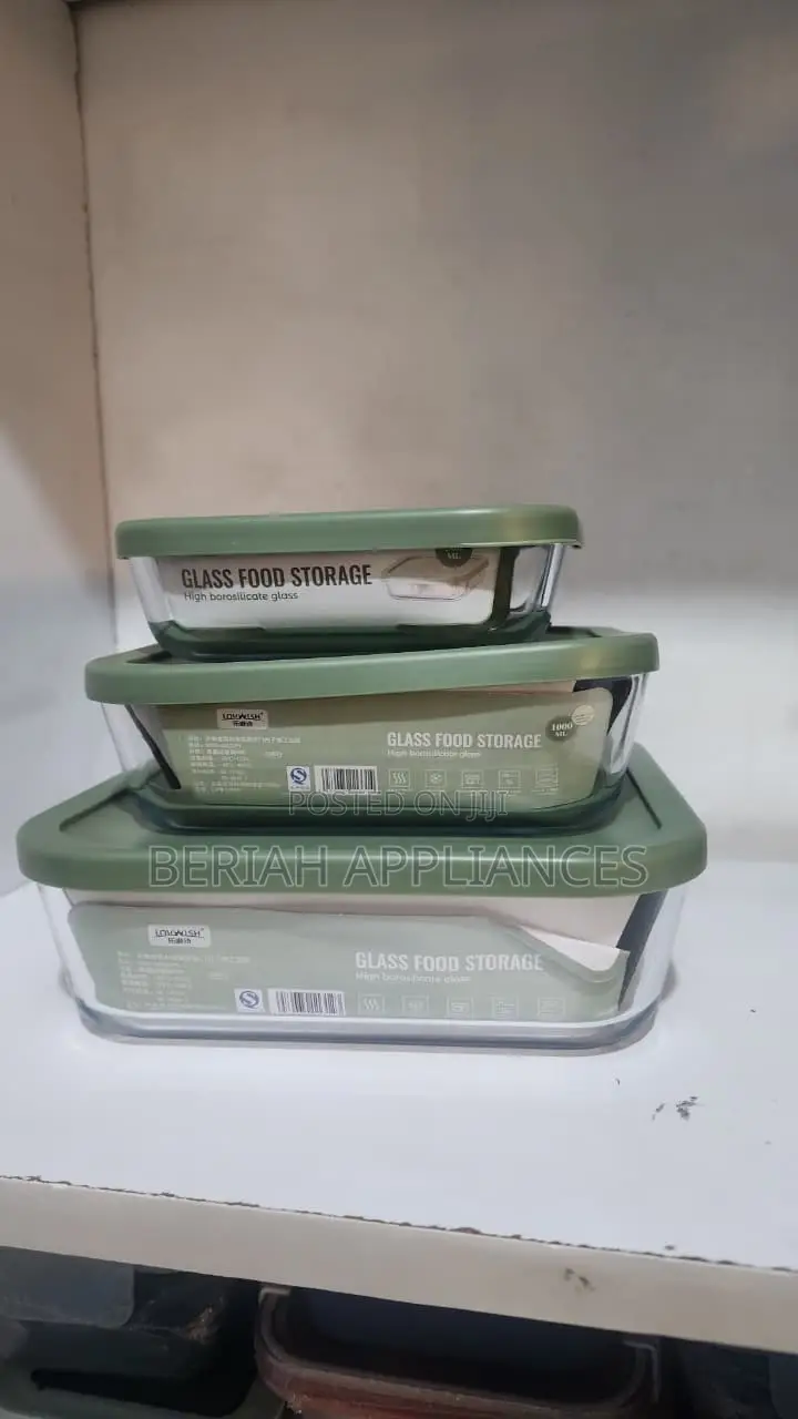 3pc Borosilicate Glass Containers Green Lid