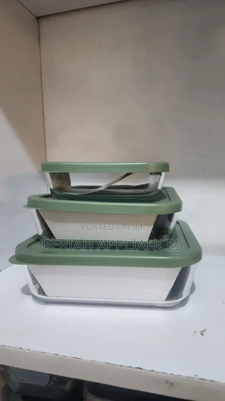 3pc Borosilicate Glass Containers Green Lid
