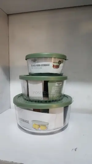 3pc Round Borosilicate Glass Containers Green Lid