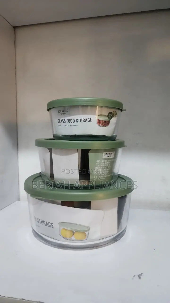 3pc Round Borosilicate Glass Containers Green Lid