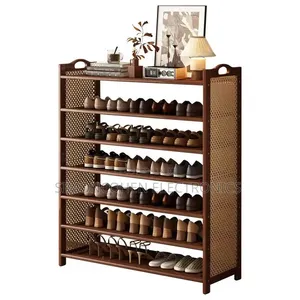 6 Layer Bamboo and Rattan Shoe Rack