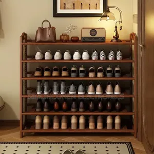 6 Layer Bamboo and Rattan Shoe Rack