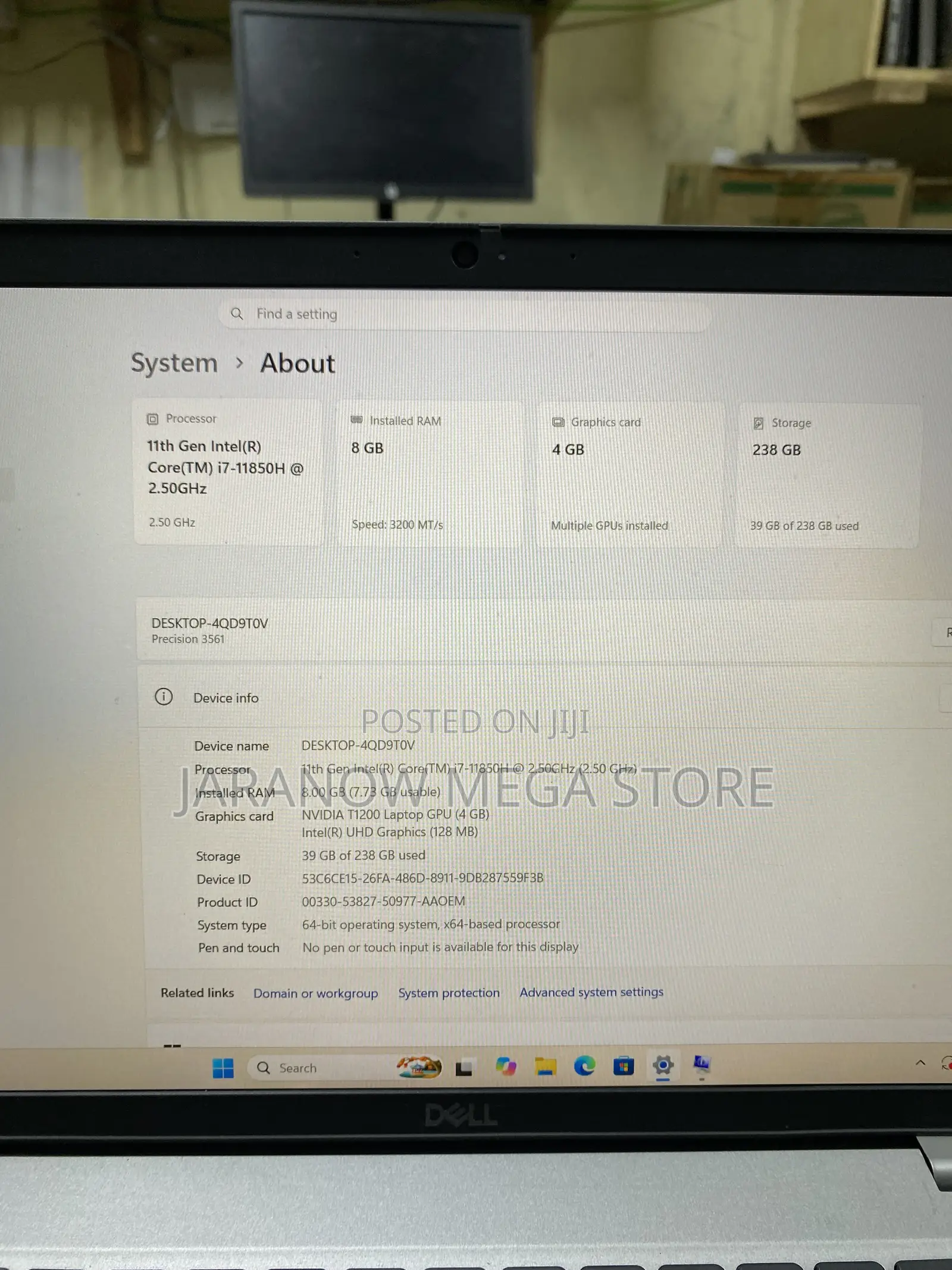 Laptop Dell Precision 3561 8GB Intel Core i7 SSD 256GB
