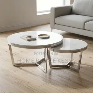 Coffee Table; Round Marble Nesting Coffee Table Set