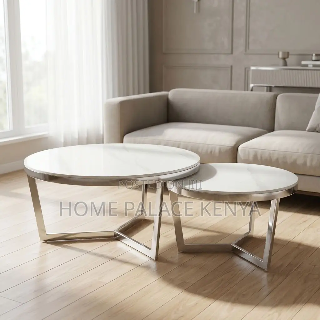 Coffee Table; Round Marble Nesting Coffee Table Set