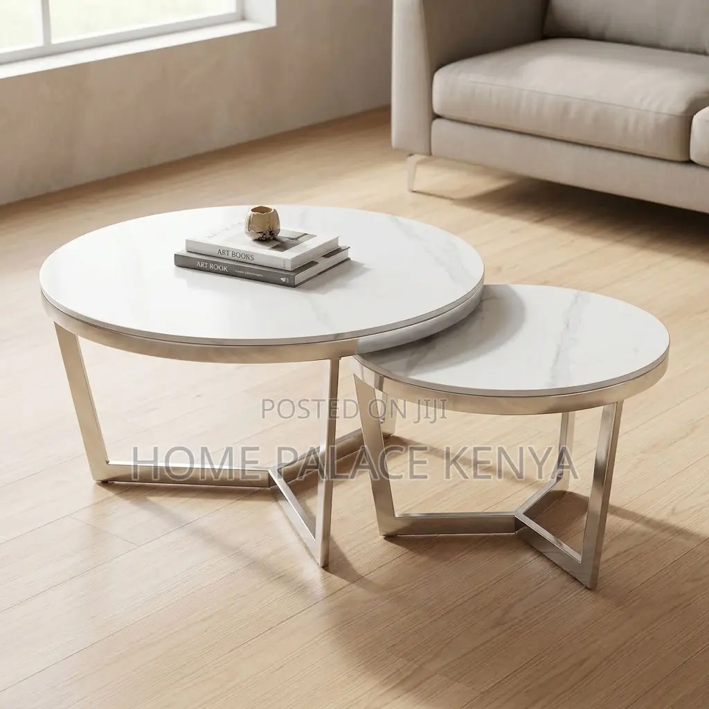Coffee Table; Round Marble Nesting Coffee Table Set